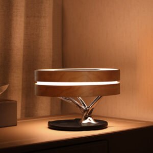 Round Smart Bluetooth Speaker Lamp with WiFi LED Light & Wireless Charging